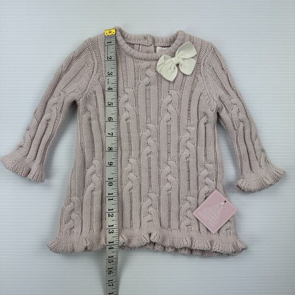 Shabby Chic Baby Girl Sweater Knit Dress 3-6M Pink Cable Bow NWT - Picture 9 of 11